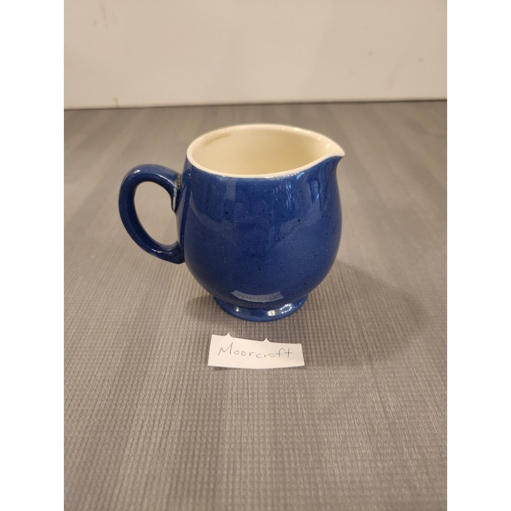 Moorcroft Cobalt Blue Speckled Glaze Creamer Pitcher Vintage English Pottery